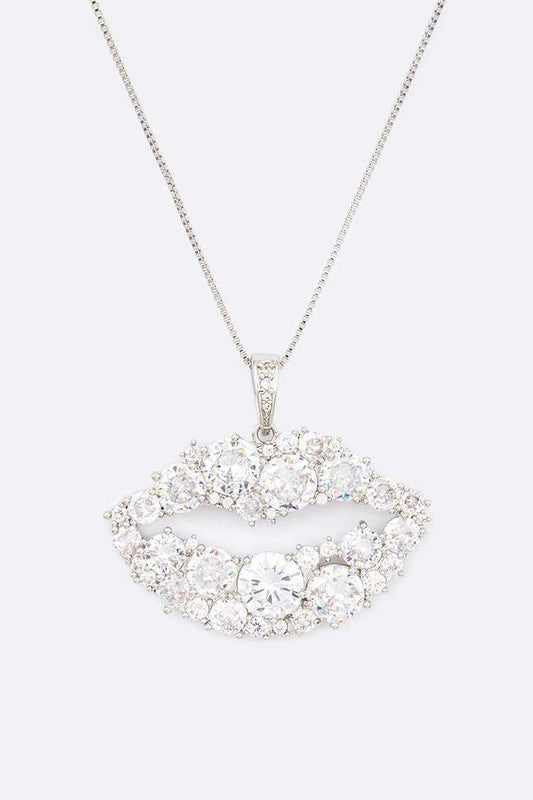 Cubic Zirconia Kiss Lips Pendant Necklace-2 Colors