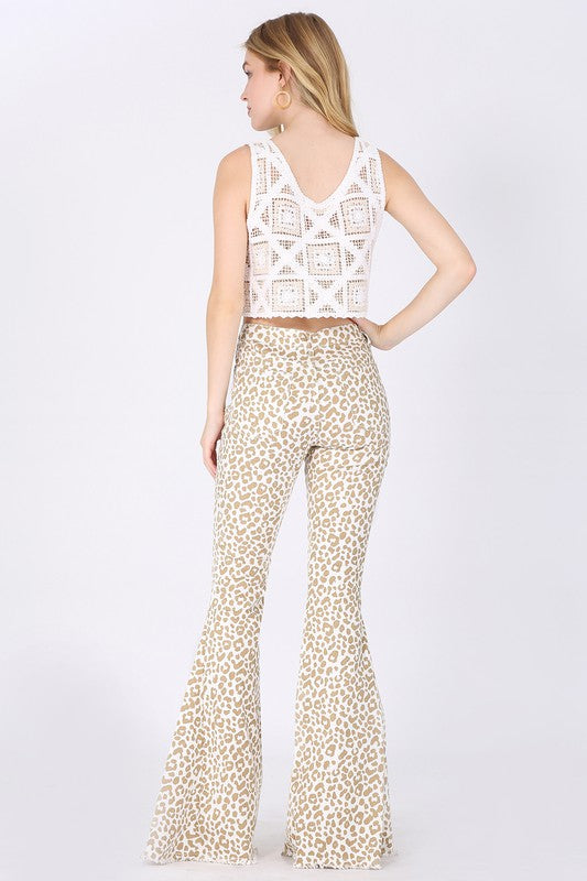 LEOPARD PRINT FLARED DENIM PANTS