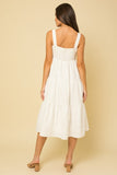 Textured Striped Smocked Back Midi White Dress
