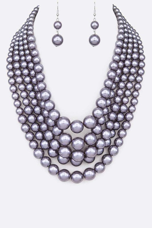 Layered Pearl Statement Necklace Set-12 Colors