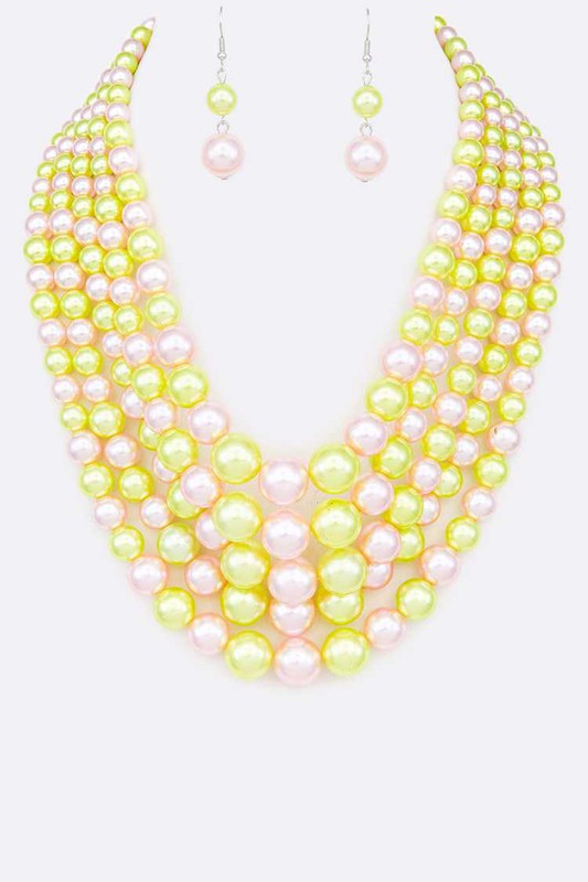Layered Pearl Statement Necklace Set-12 Colors