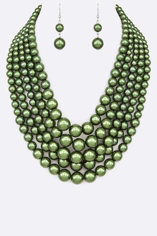 Layered Pearl Statement Necklace Set-12 Colors
