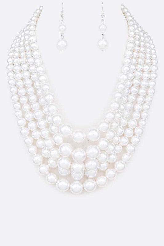 Layered Pearl Statement Necklace Set-12 Colors