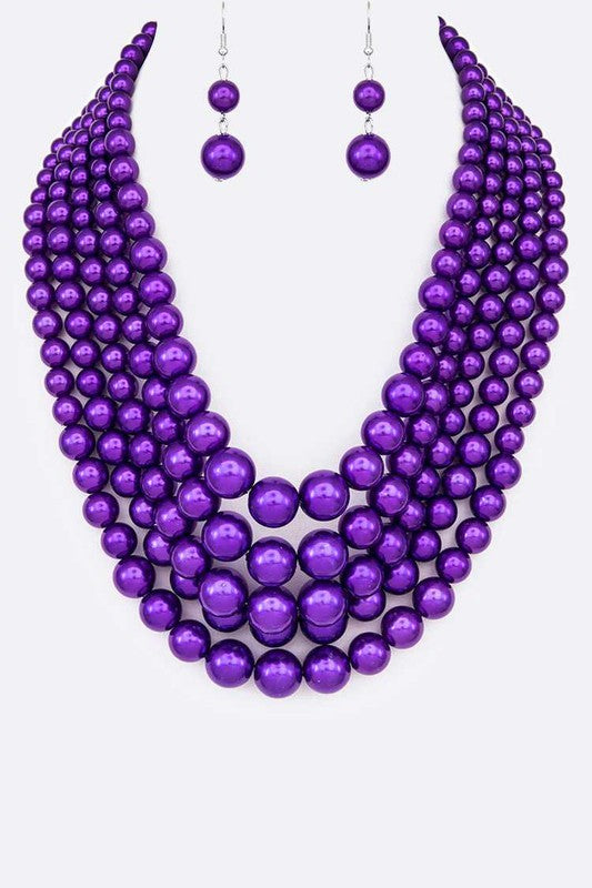 Layered Pearl Statement Necklace Set-12 Colors
