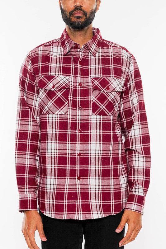 MEN'S LONG SLEEVE FLANNEL FULL PLAID CHECKERED SHIRT-7 COLORS