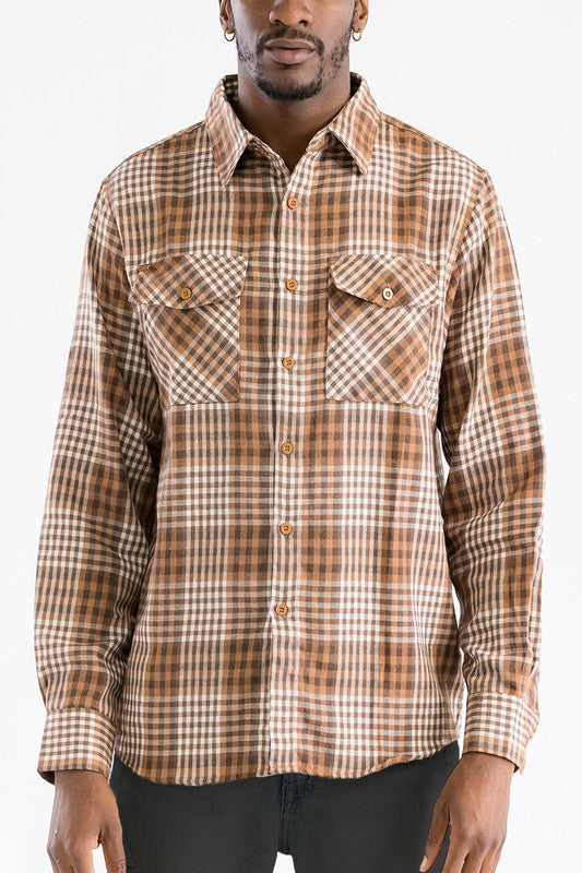 LONG SLEEVE FLANNEL FULL PLAID CHECKERED SHIRT-7 COLORS