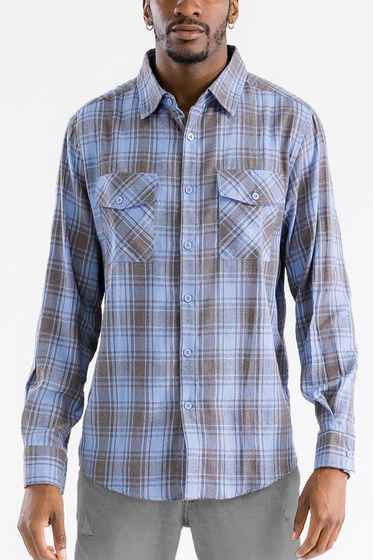 MEN'S LONG SLEEVE FLANNEL FULL PLAID CHECKERED SHIRT-7 COLORS