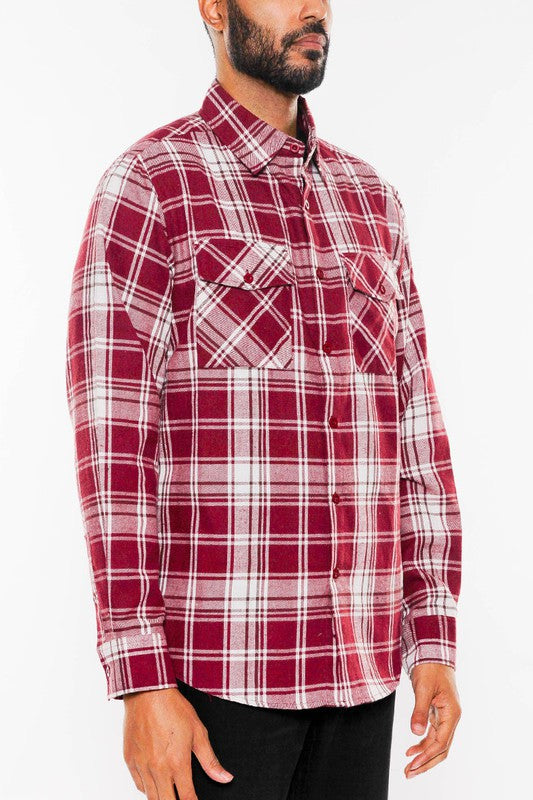 MEN'S LONG SLEEVE FLANNEL FULL PLAID CHECKERED SHIRT-7 COLORS