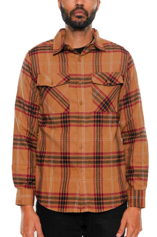 MEN'S LONG SLEEVE FLANNEL FULL PLAID CHECKERED SHIRT-7 COLORS