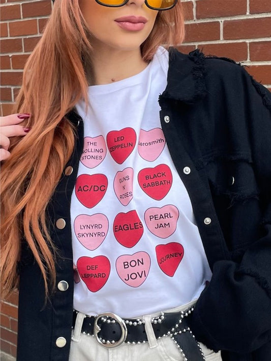 Rock N Roll Music 12 Hearts Graphic Tee-5 Colors