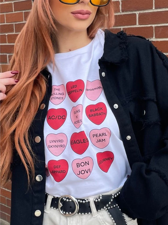 Rock N Roll Music 12 Hearts Graphic Tee-5 Colors