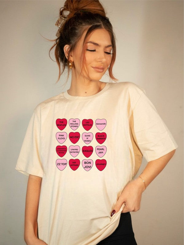 Rock N Roll Music 12 Hearts Graphic Tee-5 Colors