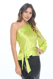 Renee C Stretch Satin One Shoulder Formal Top with Tie