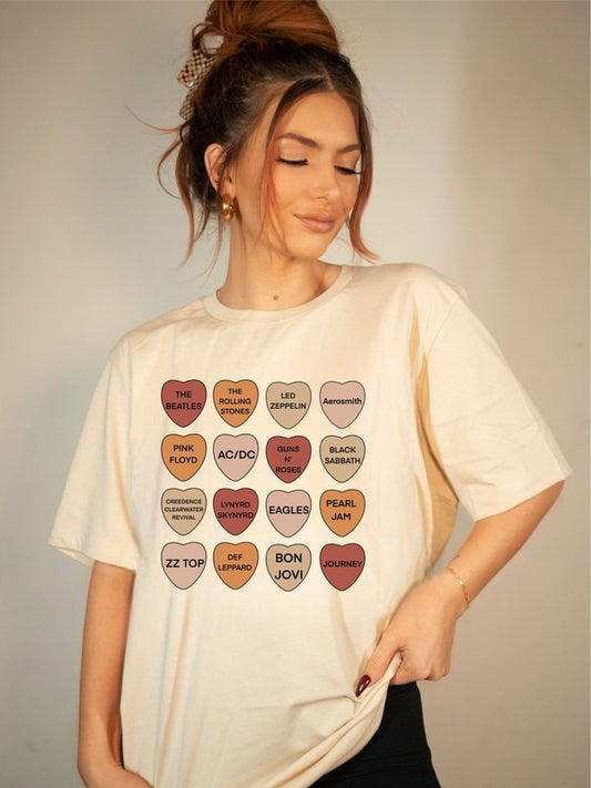 TANS Plus Size Rock and Roll Classics 12 Hearts Graphic Tee-2 Colors