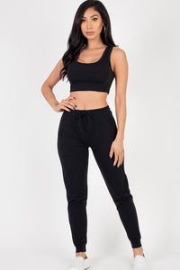 French Terry Cropped Tank Top & Joggers Set-7 Colors