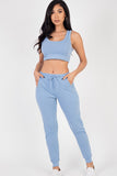 French Terry Cropped Tank Top & Joggers Set-7 Colors