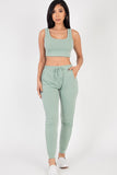 French Terry Cropped Tank Top & Joggers Set-7 Colors