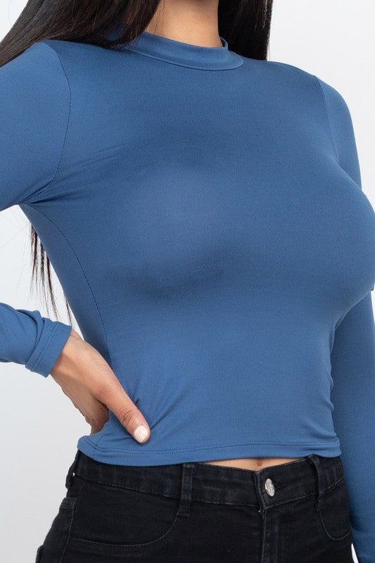 Mock Neck Solid Long Sleeve Top-9 Colors