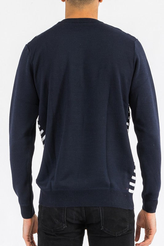 MEN'S KNITTED ROUND NECK STRIPED SWEATER-4 COLORS