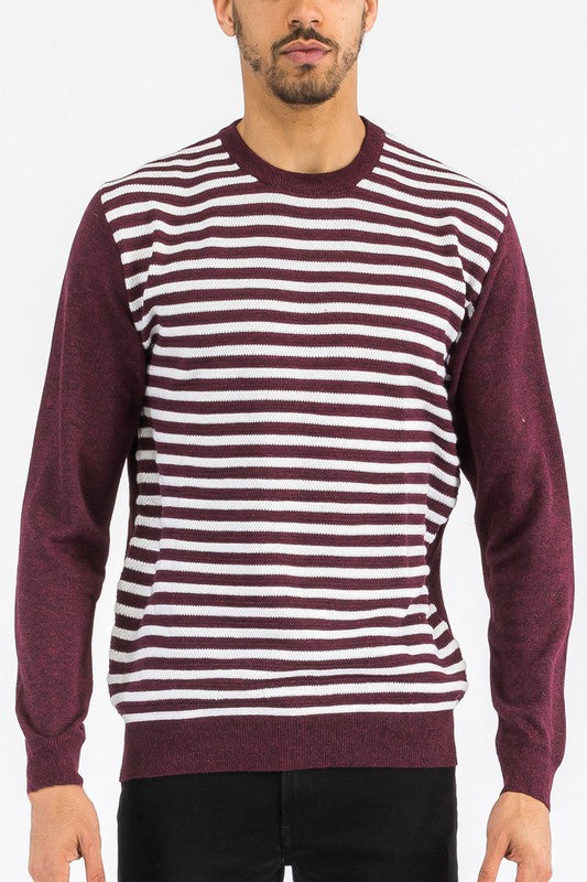 MEN'S KNITTED ROUND NECK STRIPED SWEATER-4 COLORS