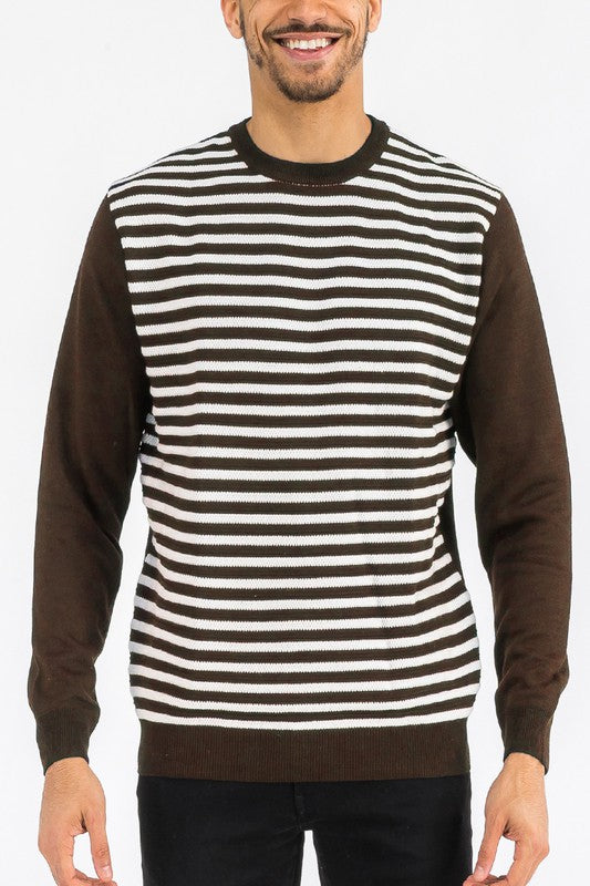 MEN'S KNITTED ROUND NECK STRIPED SWEATER-4 COLORS