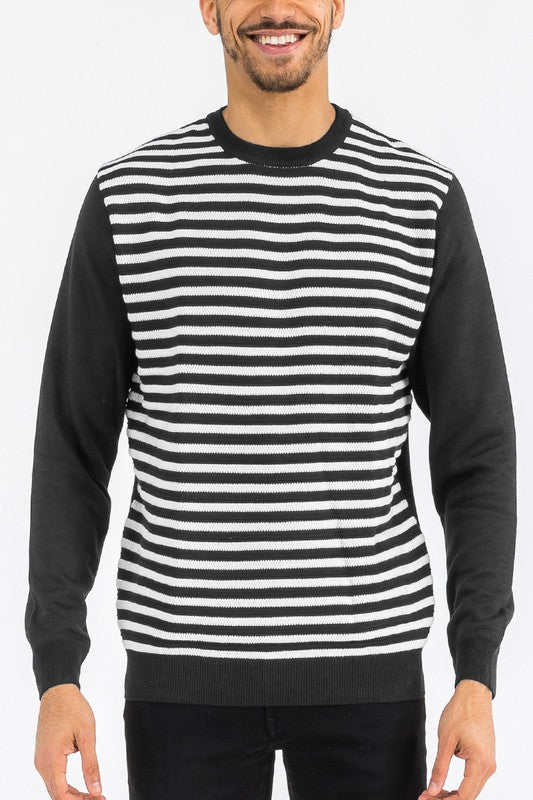 MEN'S KNITTED ROUND NECK STRIPED SWEATER-4 COLORS