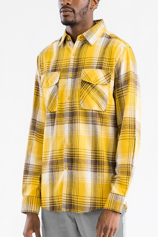 Men's Regular Fit Checker Plaid Flannel Long Sleeve-9 Colors
