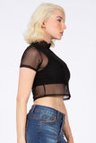 Cropped Mesh Turtleneck Top