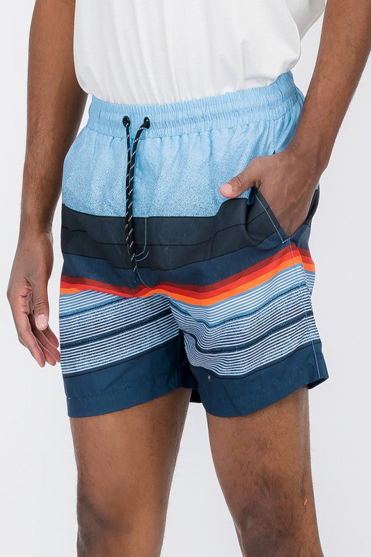 Men's Blue Stripes Swim Shorts