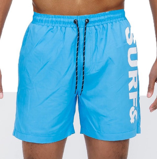 Men's Solid Lined Beach Swim Text Swim Shorts