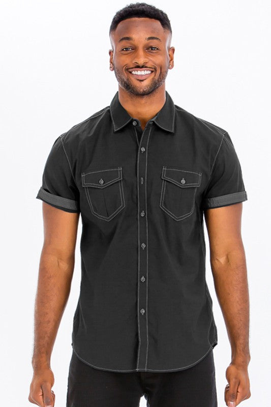 Weiv Men's Outline Stitch Short Sleeve Shirt