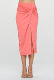 Renee C Made in USA Midi Skirt with Front Knot and Slit