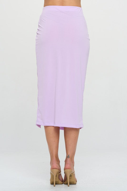Renee C Made in USA Midi Skirt with Front Knot and Slit