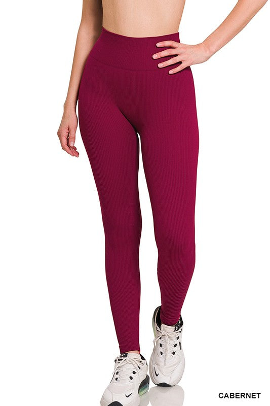 Ribbed Seamless High Waisted Full Length Leggings- 5 Colors