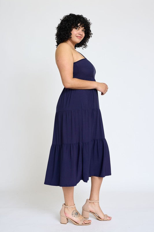 One Shoulder Ruffle Midi Dress- 4 Colors