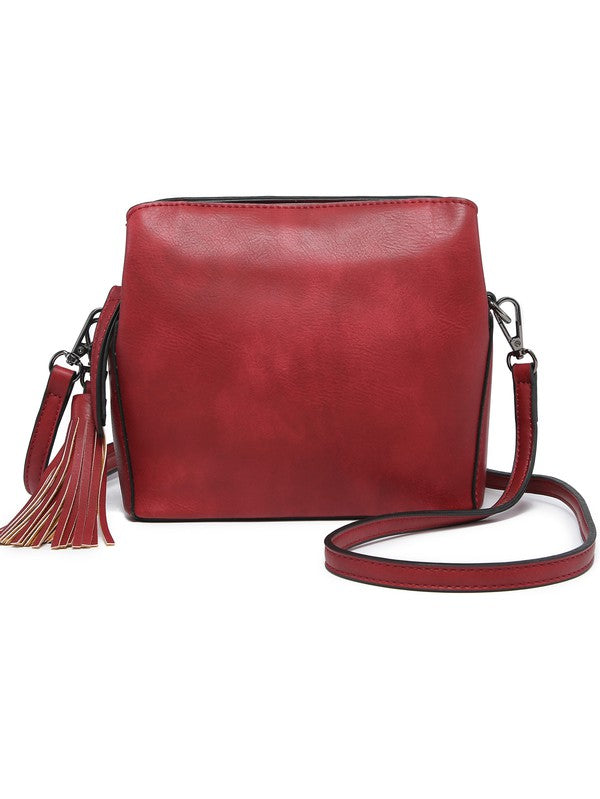 Vegan Leather Small Crossbody Bag W/ Guitar Strap Triple Pockets-12 Colors