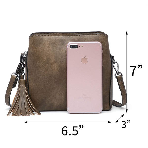 Vegan Leather Small Crossbody Bag W/ Guitar Strap Triple Pockets-12 Colors