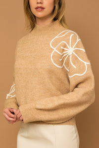 Flower Embroidery Mock Neck Sweater- 3 Colors