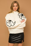 Flower Embroidery Mock Neck Sweater- 3 Colors