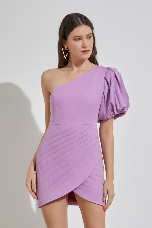 One Shoulder Ruffle Dress-2 Colors