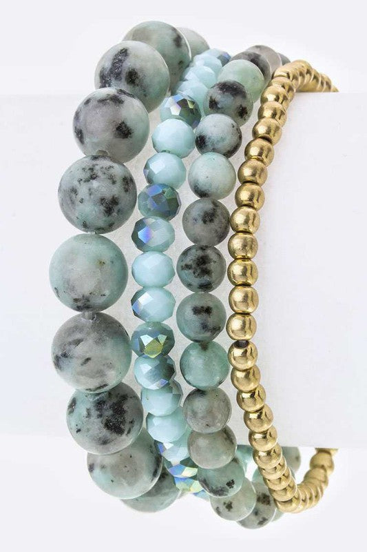 Semi Precious Beads Stretch Bracelets Set-4 Colors