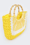 Faux Straw Lemon Bamboo Handle Summer Tote