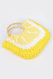 Faux Straw Lemon Bamboo Handle Summer Tote