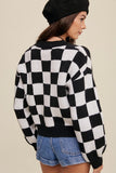 Bold Gingham Sweater Weaved Crop Cardigan-3 Colors