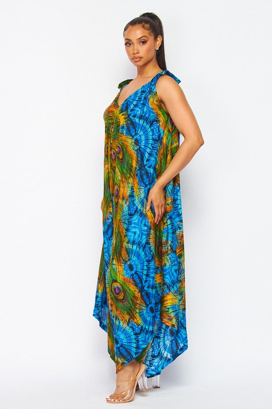 Peacock Print Harem Jumpsuit (3 Colors)