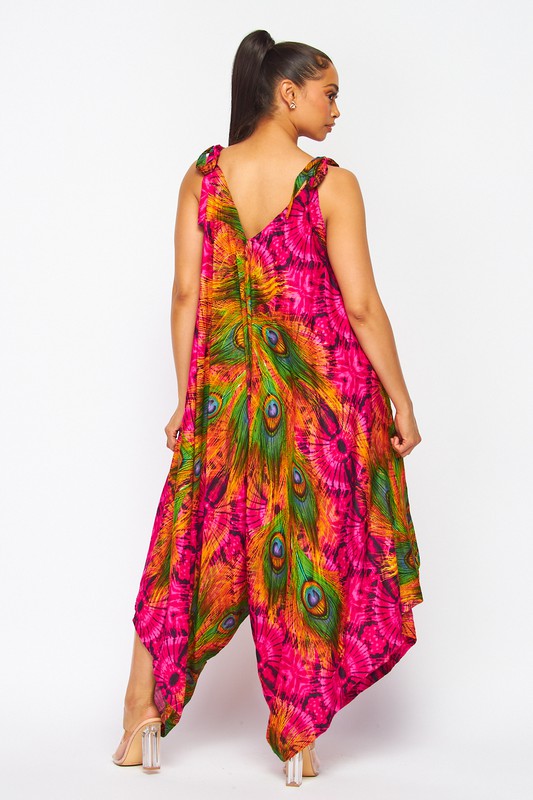 Peacock Print Harem Jumpsuit (3 Colors)