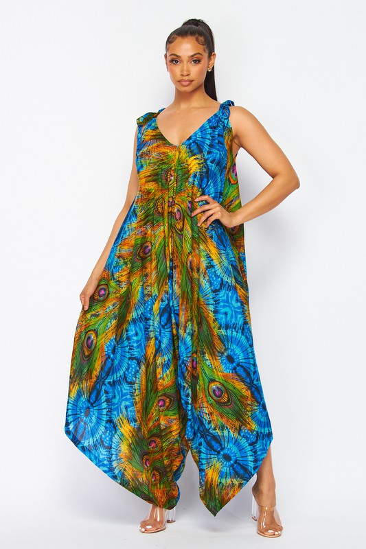 Peacock Print Harem Jumpsuit (3 Colors)