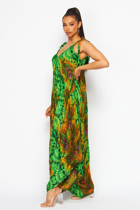 Peacock Print Harem Jumpsuit (3 Colors)