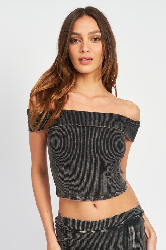 GARMENT DYE STRAPLESS CROP TOP- BLACK OR PINK