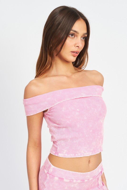 GARMENT DYE STRAPLESS CROP TOP- BLACK OR PINK